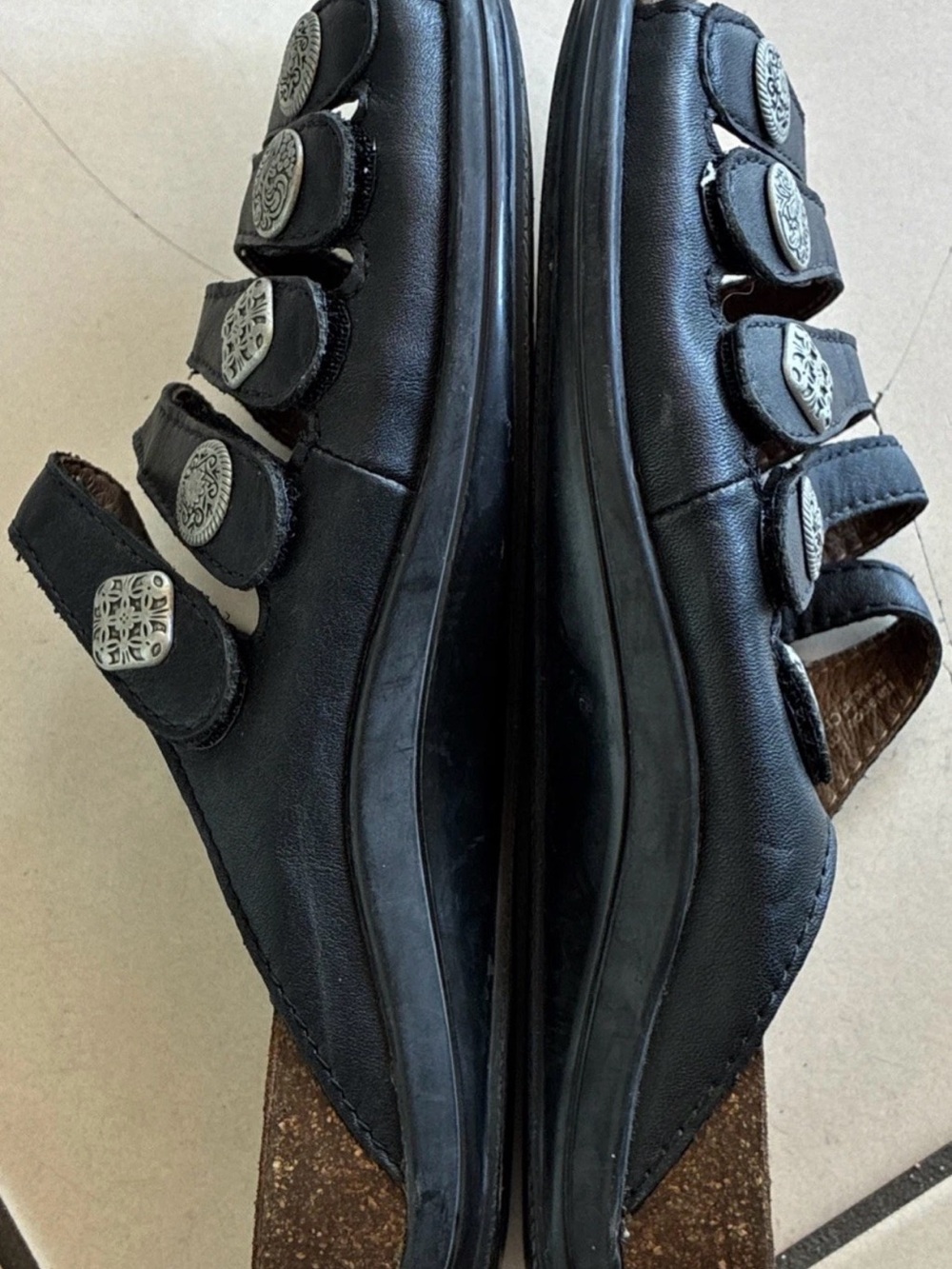 Dansko Janie Sandals Women's EU 38/US 7.5-8 Black Leather Cork Slides Silver EUC - Picture 6 of 9